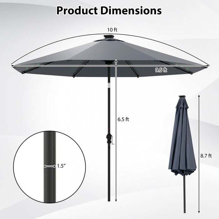 Parasol solaire Costway 10 FT avec 96 LED, inclinaison reglable a 35°, haut ventile, marine