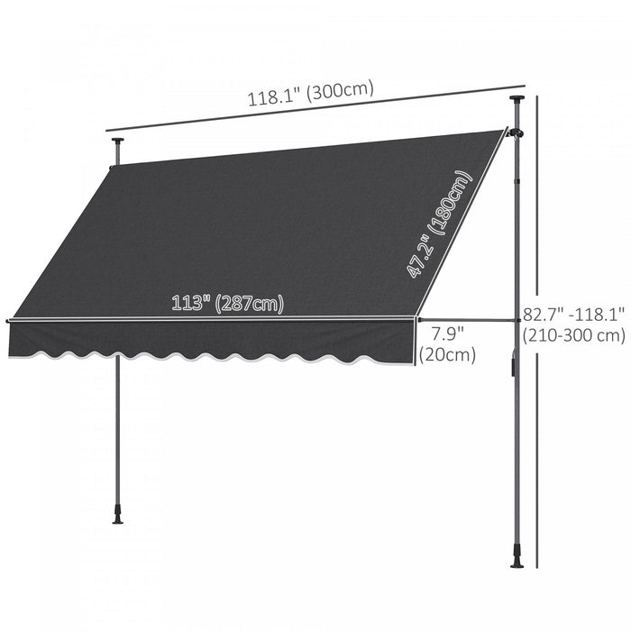 Auvent Retractable Outsunny 10' X 3', Autoportant Et Sans Vis, Gris Fonce
