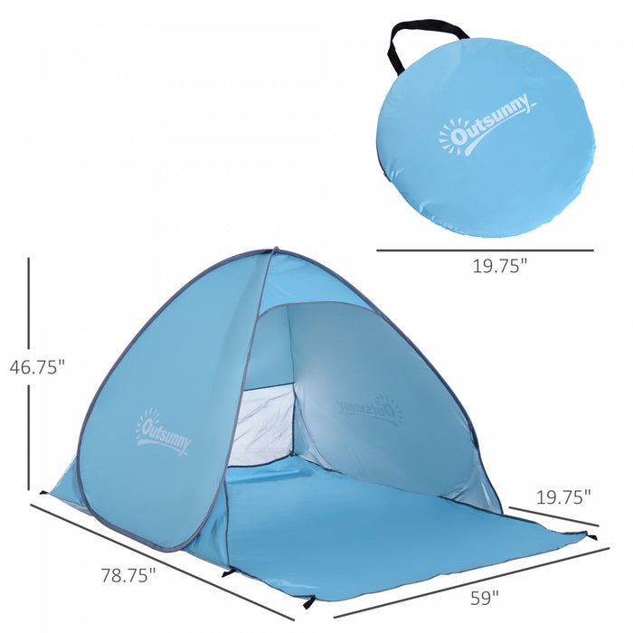 Abri De Plage Tente De Plage Pliable Pop-up Automatique Instantane Protection Uv Fenetre Arriere Grand Tapis De Sol Bleu Ciel