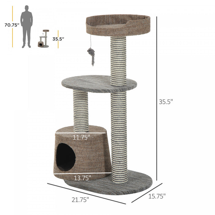 Pawhut Arbre A Chat A Gratter Poteau D'escalade Chaton Animaux Kitty Meubles Avec Jouet Marron