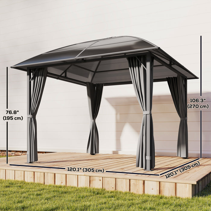 Tonnelle rigide Outsunny 3x3 m avec toit en polycarbonate UV60+ et rideaux
