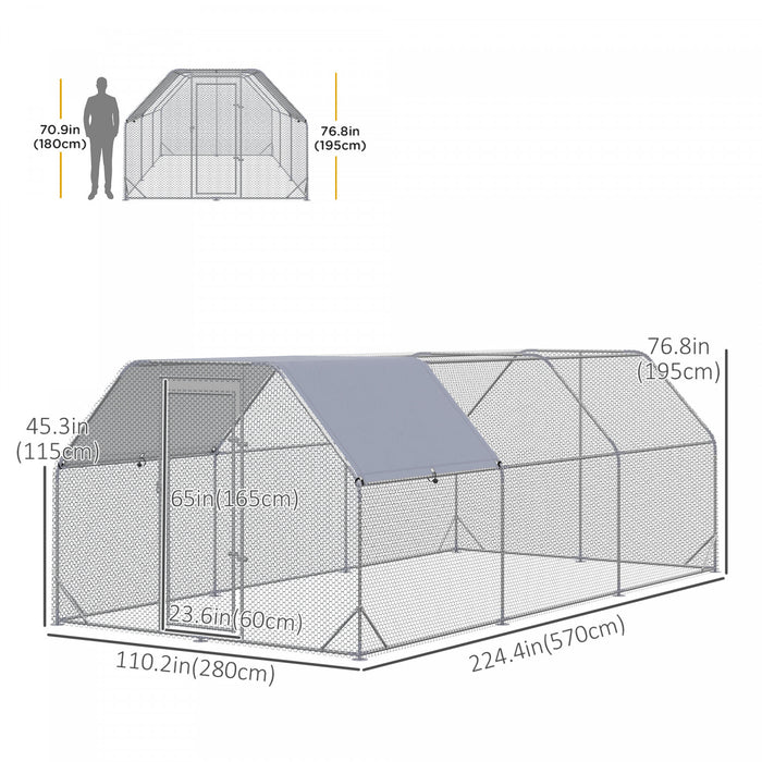 Pawhut Poulailler En Metal Pour 15 A 18 Poulets, Enclos A Poules D'exterieur Avec Couverture Pour Ferme De Jardin, 18.7' X 9.2' X 6.4'