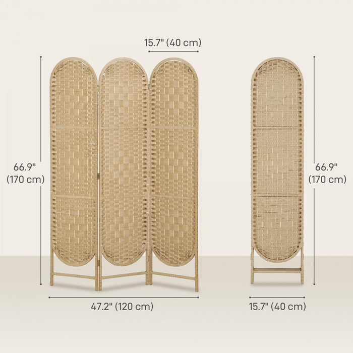 HOMCOM Paravent 3 Panneaux, Ecran de Confidentialite Pliable, Bois Naturel