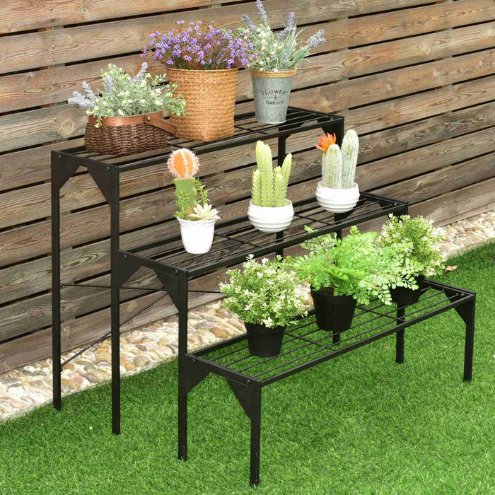 Costway Etagere A 3 Niveaux Pour Plantes Et Fleurs Support D'exposition En Metal Robuste Et Grand Format