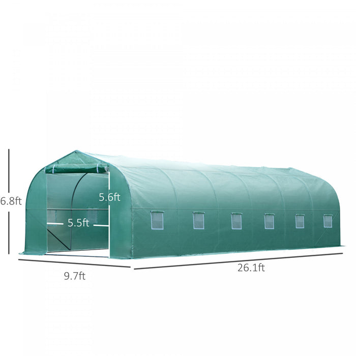 Outsunny 26'l X 10'w X 6.8' H Grande Serre De Jardin En Plein Air Tunnel De Semences De Plantes Tente De Culture Cadre En Acier De Qualite Superieure Vert
