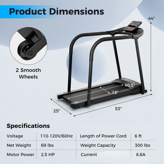 Tapis Roulant A Pied Costway 2.5 Hp Avec Longues Barres De Main Pour Personnes Agees Capteurs D'impulsion Affichage Led