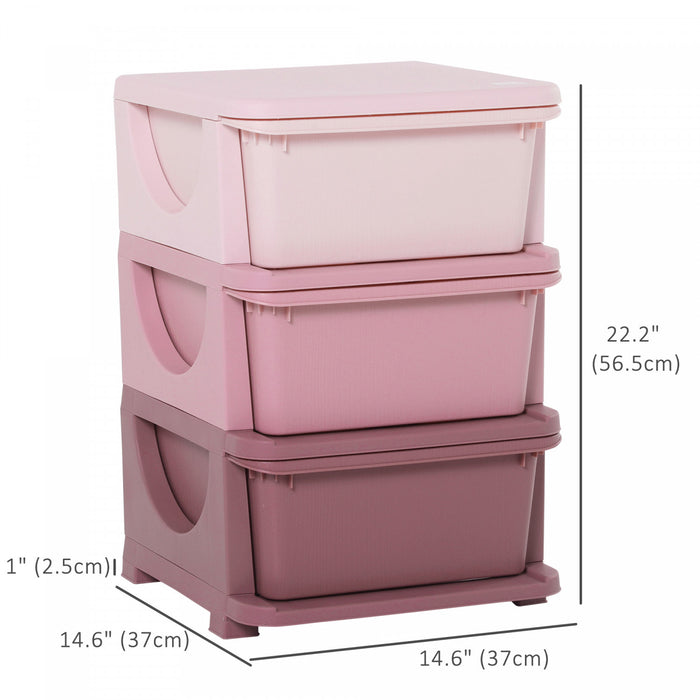 Qaba Unite De Rangement Pour Enfants A 3 Niveaux, Coffre A 3 Tiroirs, Organisateur De Jouets, Bacs En Plastique Pour Chambre, Creche, Jardin D'enfants,pour Garcon, Fille, Rose