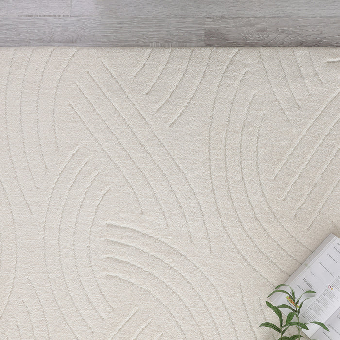 Tapis A Poils Longs Lavable En Velours Creme Crescent 5'x7'