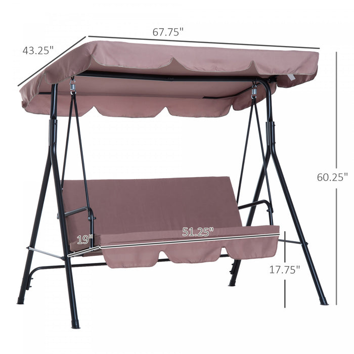 Outsunny Meatal Chaise Pivotante D'exterieur 3 Places Chaise Longue De Jardin Rembourree Hamac De Terrasse Avec Cadre Et Auvent Marron