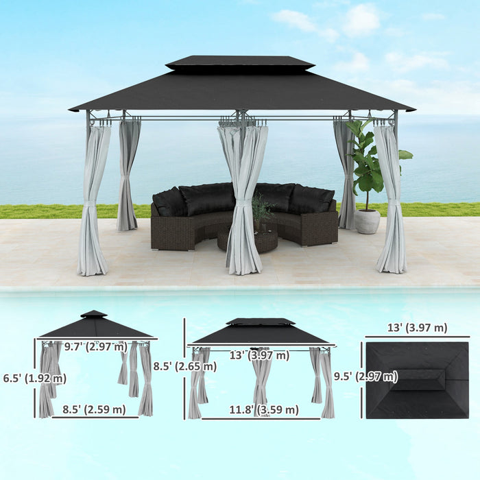 Outsunny Gazebo De Terrasse 10 X 13 Pi Avec Rideaux, Gris Fonce
