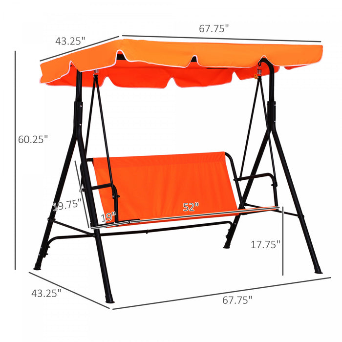 Outsunny Balancelle De Jardin 3 Places Toit Inclinaison Reglable Coussins Assise Et Dossier Acier Noir Polyester Orange