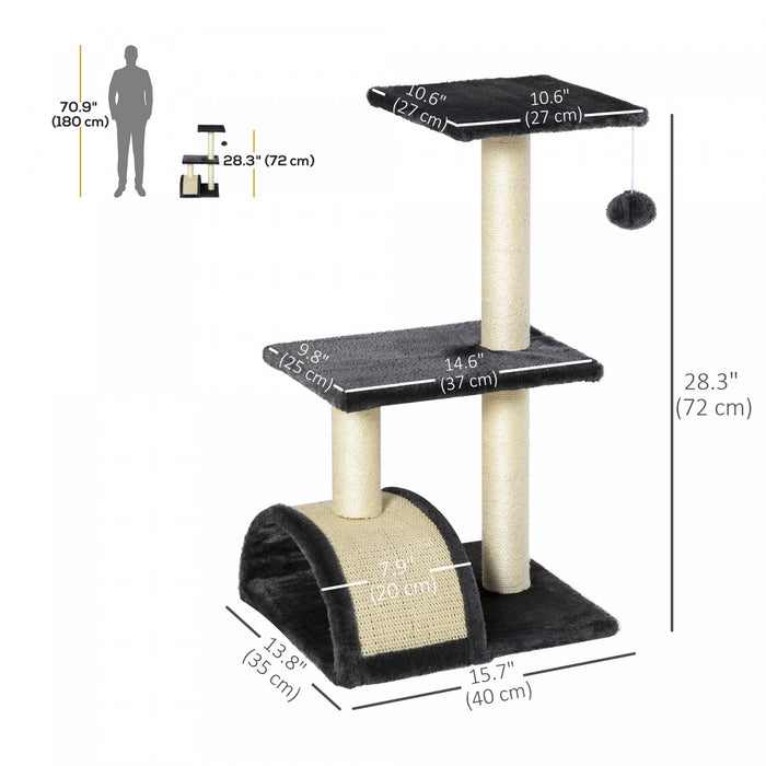 Pawhut Tour D'arbre A Chat, Centre D'activites D'escalade De 28 Po Avec Griffoir En Sisal, Coussin, Perchoir En Arc, Boule Suspendue, Jouet, Gris Et Blanc Creme
