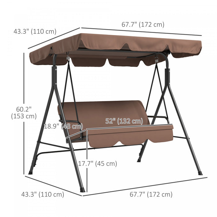 Outsunny Balancoire De Patio 3 Places Avec Auvent Reglable, Marron