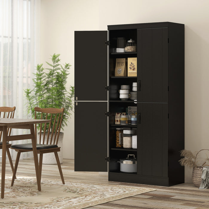 HOMCOM Armoire de cuisine, garde-manger, 6 niveaux avec 4 portes, noir
