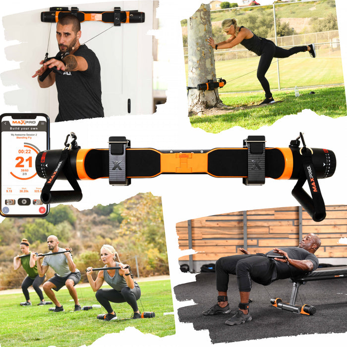Maxpro Fitness Cable Intelligent Portable Home Gym - Machine D'exercice Tout-en-un Avec Bluetooth - Construire, Bruler Et Tonifier. Force, Hiit, Plyo - Orange