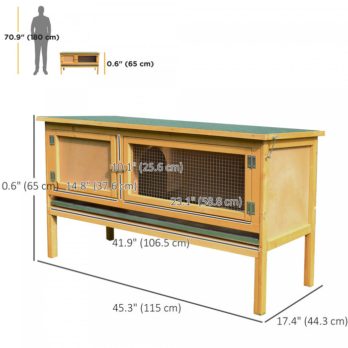 PawHut Clapier a Lapins en Bois, Cage pour Lapins Interieure Exterieure avec Tiroir Coulissant et Toit Ouvrable, 1 a 2 Lapins, Jaune