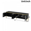 Croma 67 Inch Modern High-Gloss TV Stand with Cable Management and Gold Trim, Black | Croma Meuble TV Moderne Haute Brillance 67 po avec Gestion des Cables et Garniture Doree, Noir