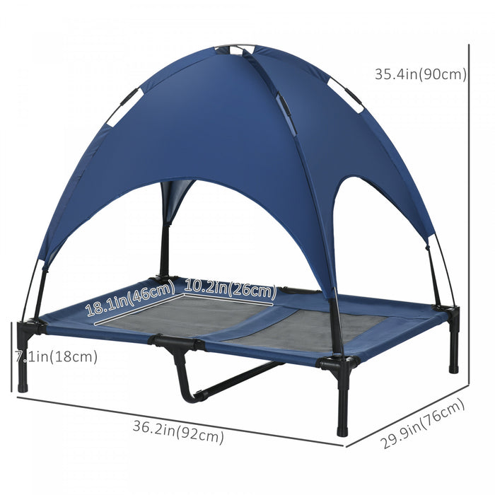 Pawhut Lit De Refroidissement Sureleve Portable Pour Chien Avec Auvent Pour Chiens De Grande Taille, Interieur Et Exterieur, 36\"x30\"x35\", Bleu
