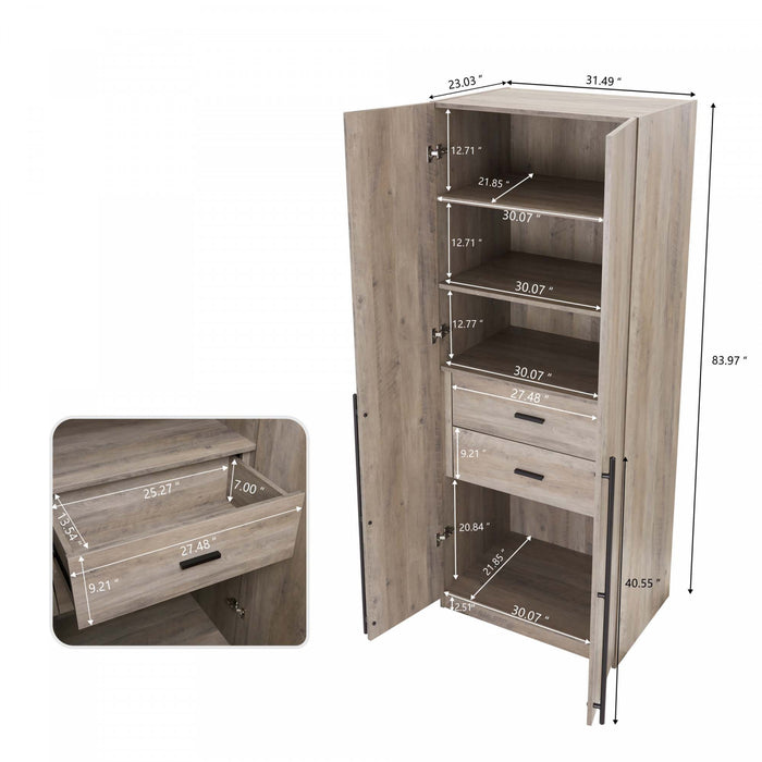 Armoire-penderie moderne Lee 2 pieces en gris rustique