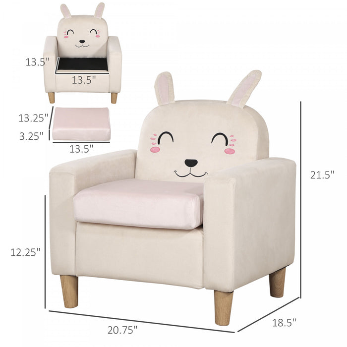 Qaba Canape Pour Enfants, Fauteuil Et Canape Pour Enfants Avec Dossier En Forme D'oreille De Lapin Et Pieds En Bois Pour L'ecole Maternelle, La Chambre A Coucher Et Le Jardin D'enfants, Creme