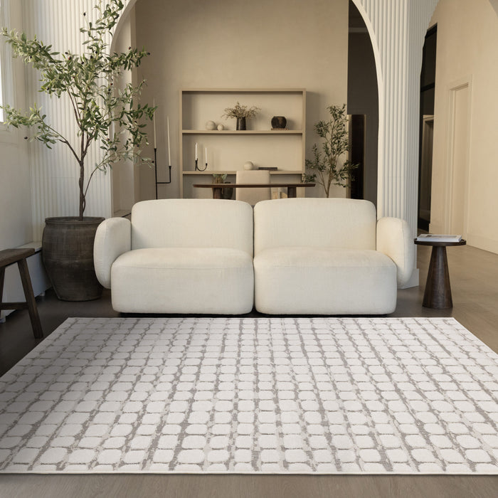 Tapis Oslo White a grands galets, 5'3\" x 7'7\"