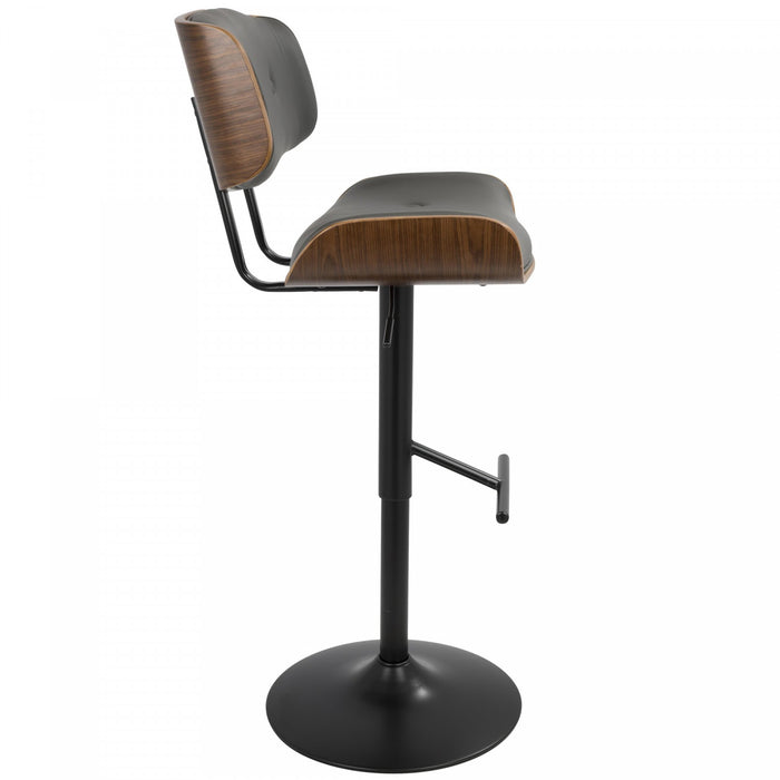 Tabouret bar réglable moderne du milieu du 20e siècle Lombardi en similicuir - noyer et gris