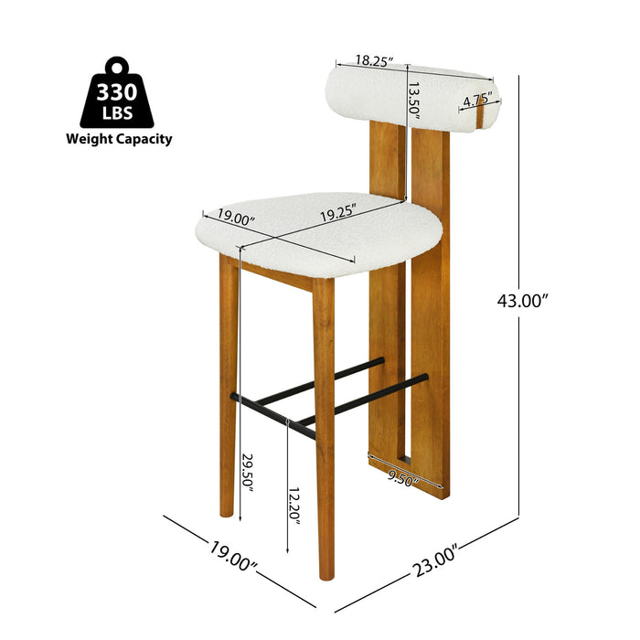 Sophia – Lot de 2 tabourets de bar modernes d’interieur en bois d’hevea avec dossier de soutien, coloris blanc et noyer