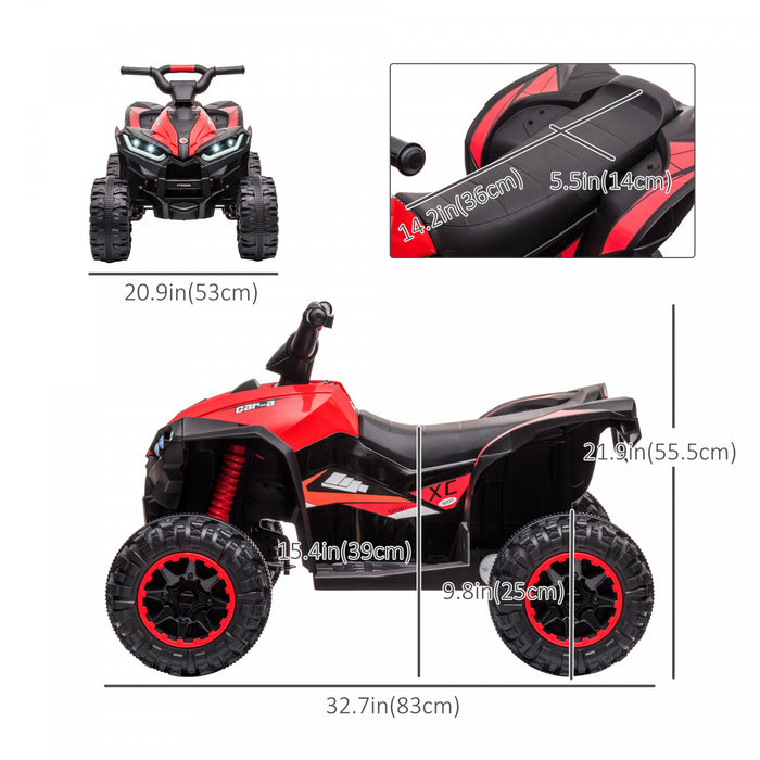 Aosom Quad Pour Enfants 12 V Avec Fonction Avant Et Arriere, Quatre Roues Pour Enfants Avec Roues Resistantes A L'usure, Musique, Vtt Electrique, 3 Ans Et Plus, Rouge