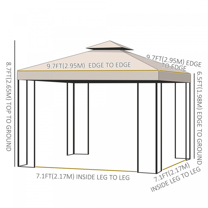 Outsunny 10' X 10' Pavillon De Jardin Tonnelle Barnum Gazebo Avec Parois Laterales Beige