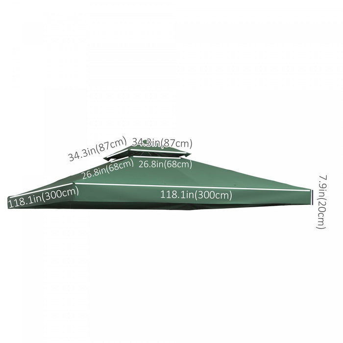 Outsunny 9,8 'x 9,8' Carre 2 Niveaux Gazebo Auvent De Remplacement Couverture Superieure De Jardin Exterieur Pare-soleil, Vert