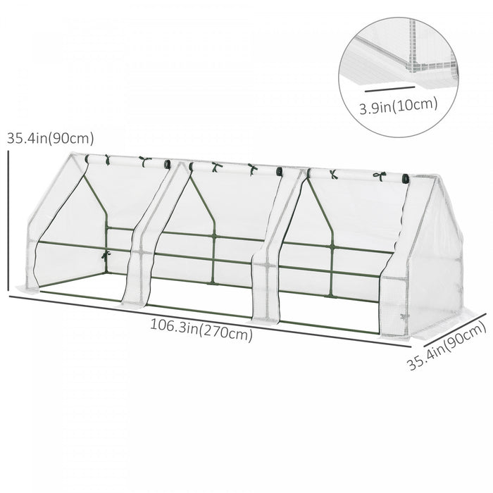 Outsunny 9 'x 3' X 3' Mini Serre Tunnel Portatif Pour Plantes De Tente De Culture Maison Chaude Avec Portes A Enroulement A Glissiere, Couverture En Pe, Blanc