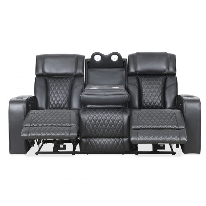 Sofa inclinable electrique Kingsley de 78 po en cuir assorti avec console de rangement et USB - Noir