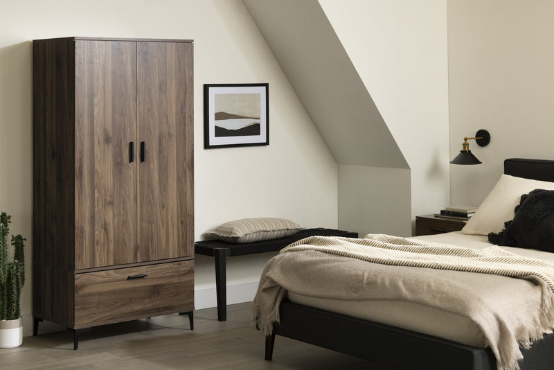Musano Armoire Penderie Avec Portes Et Tiroir - Noyer Naturel