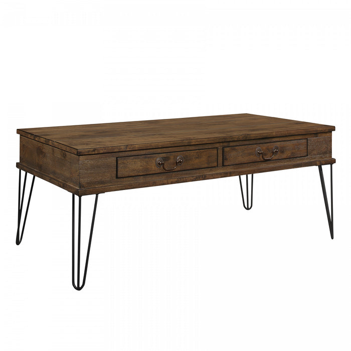 Table Basse Rectangulaire Hughey Avec 2 Tiroirs, Chêne Rustique