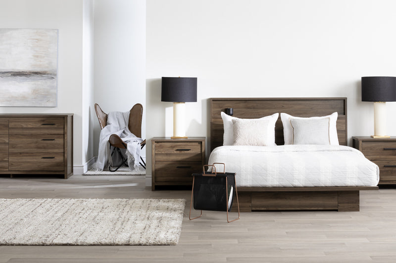 Tao Ensemble Lit Plateforme Et Tete De Lit Noyer Naturel, De Meubles South Shore