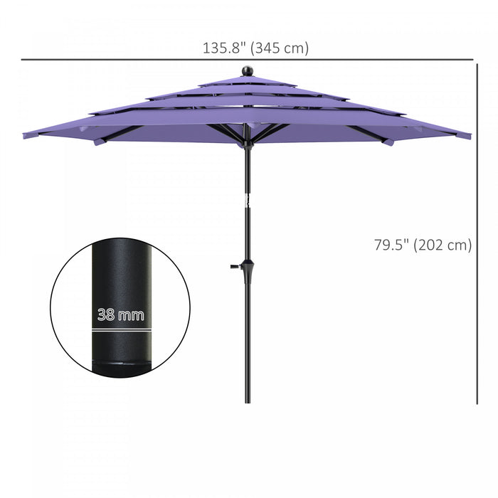 Outsunny Parasol De Terrasse A 4 Niveaux Avec Manivelle, 10,7 Pi, Violet