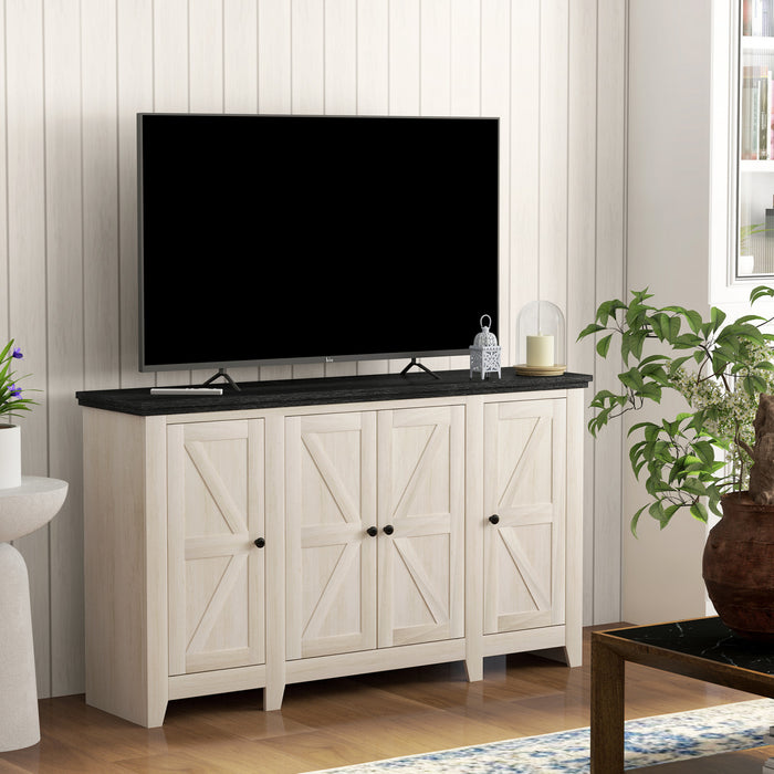 HOMCOM Buffet avec etageres reglables, portes, grain de bois blanc