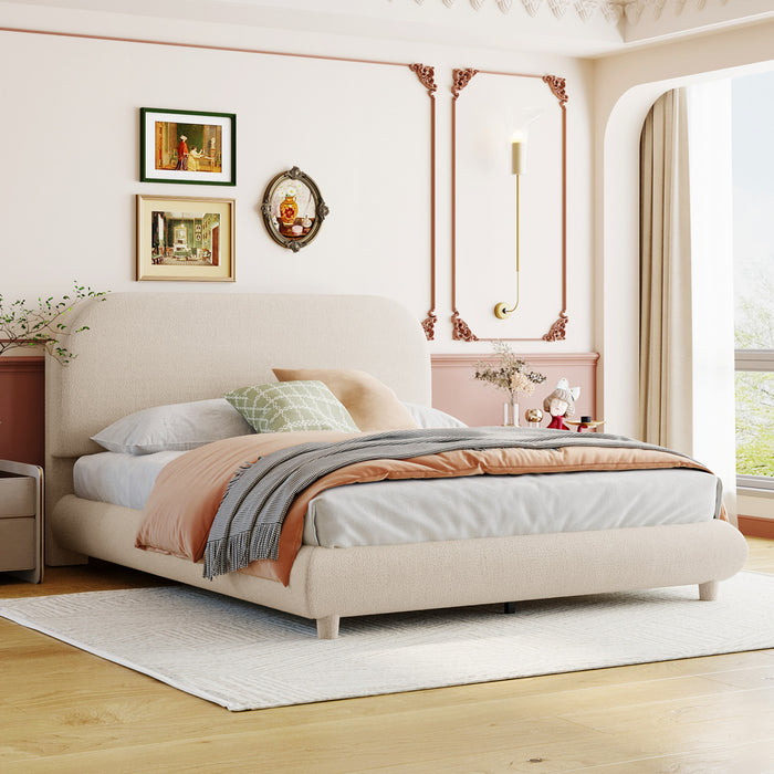 Lit plateforme Sophie rembourre en polaire Teddy avec tissu doux et cadre robuste, taille Full, beige