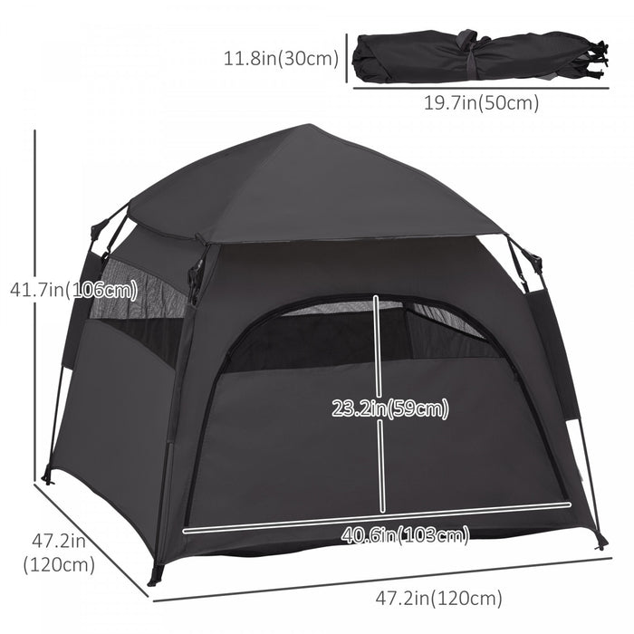 Pawhut Tente Pour Chiens De Grande Taille Et Extra Larges, Tente De Parc Portable Pour Animaux De Compagnie Pour La Plage, Le Jardin, La Maison, Gris
