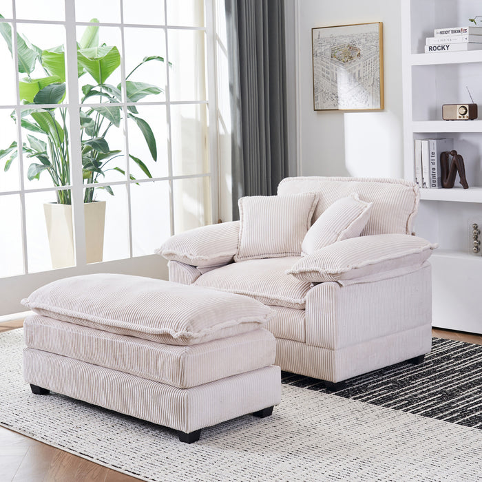 Liam Canape d'interieur moderne en velours cotele 46,9\" avec 2 coussins moelleux, Blanc
