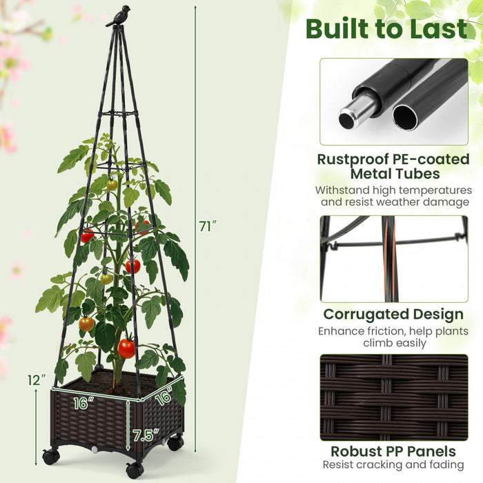 Costway 1 Pcs Lit De Jardin Eleve Avec Boite De Plante Et Trellis Obelisque Roues Verrouillables Planteur De Cage