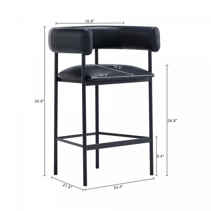 Tabouret de comptoir contemporain Onda en cuir vegetalien et metal, coloris noir