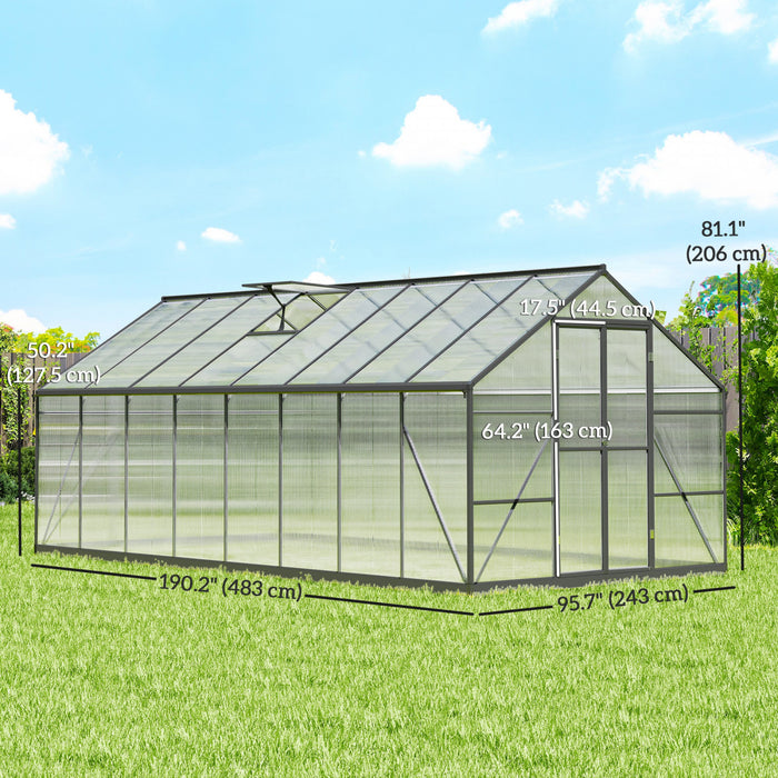 Outsunny Serre en polycarbonate, serre interieure en aluminium, gris fonce