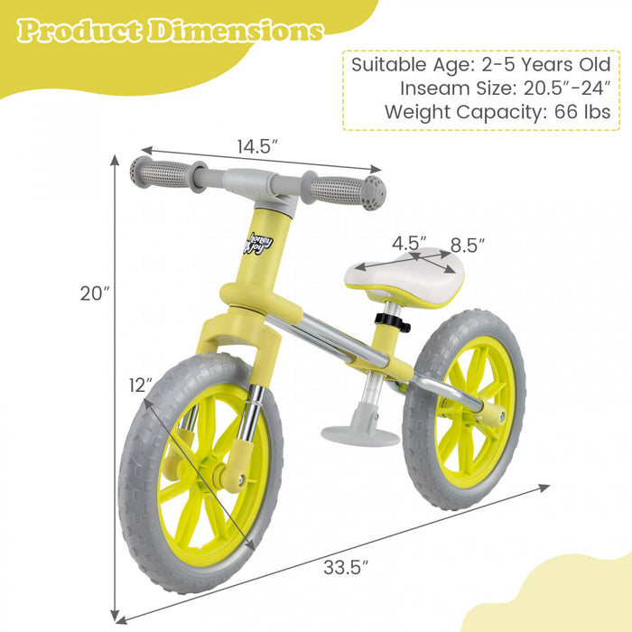 Honeyjoy 12\" Equilibre Velo 2 Roues Velo Pour Enfants Avec Siege Reglable Vert