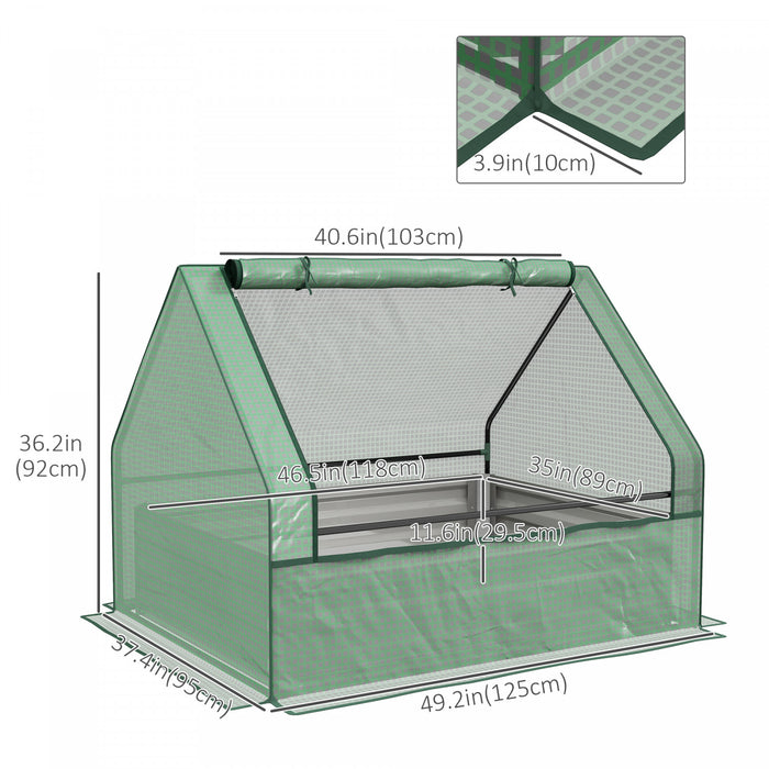 Outsunny Lit De Jardin Sureleve Avec Mini Serre, Jardiniere D'exterieur Galvanisee Avec Couvercle, Pour Herbes Et Legumes, Utilisation Pour Terrasse, Jardin, Balcon, Vert Et Argent