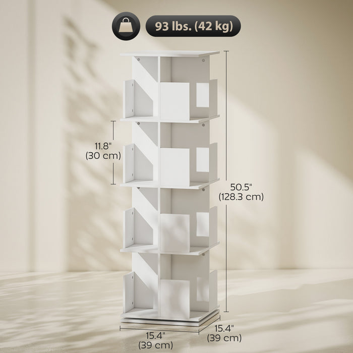 HOMCOM Bibliotheque pivotante a 360°, 4 niveaux avec casiers, blanc