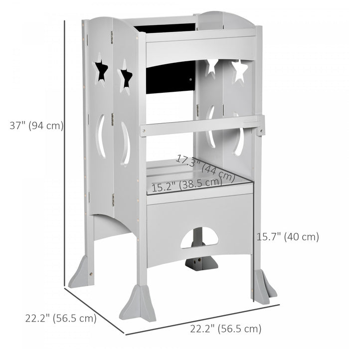 Qaba Tour D'apprentissage Tour D'observation Pour Enfants De 3 A 6 Ans Avec Tableau Noir Style Moderne Et Elegant Materiau En Mdf Solide Pour Cuisine Toilettes Salle A Manger Gris
