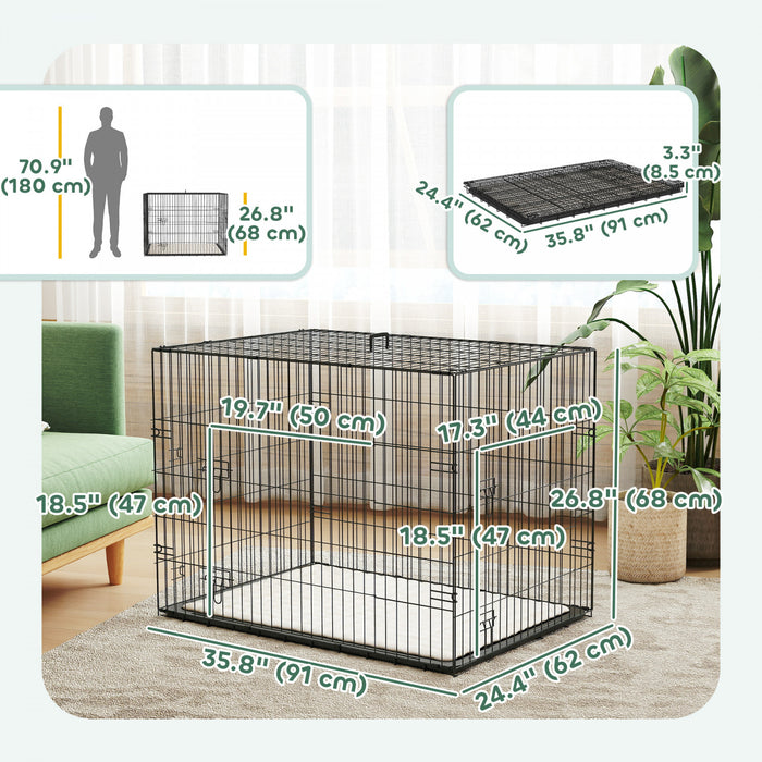 Cage pour Chien de 90 cm, Cage Pliable en Metal avec 2 Portes et Coussin