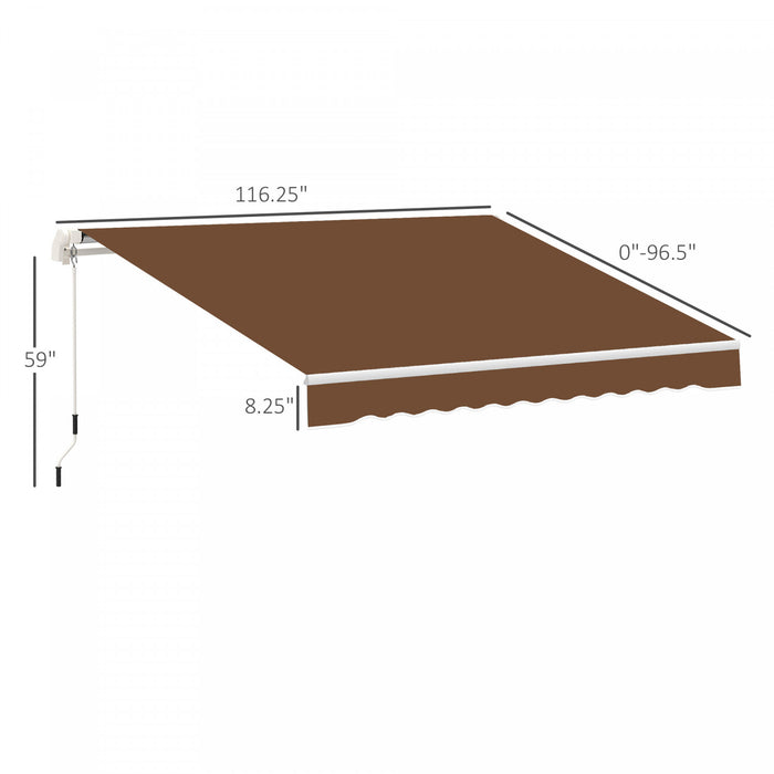 Outsunny 10x8pi Auvent De Terrasse Retractable Manuel Resistant A L'eau Pare-soleil Terrasse Exterieure Fenetre Porte Auvent Abri Cadre En Aluminium Cafe