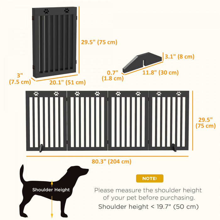 Pawhut Barriere Autoportante Extra Large Pour Chien De 80\", Cloture De Securite Pliable Avec 4 Pieds De Support Pour Porte, Escaliers, Noir